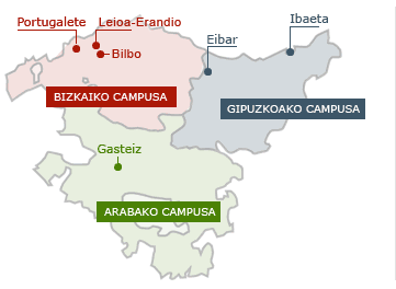 Ikastegiak kokatzen dira Leioa-Erandion, Bilbon eta Portugaleten Bizkaian, Ibaetan eta Eibarren Gipuzkoan eta Gasteizen Araban