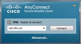 VPN Ready to connect: vpn.ehu.es. Connect