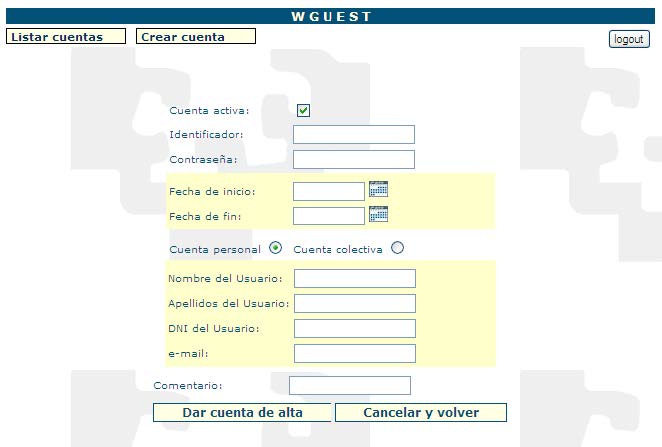 Formulario de creación de cuenta