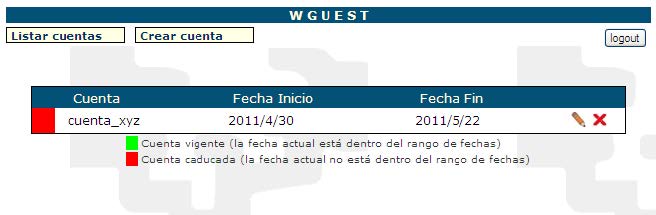 Cuenta con fecha de inicio y fin y marca roja que especifica que está caducada.