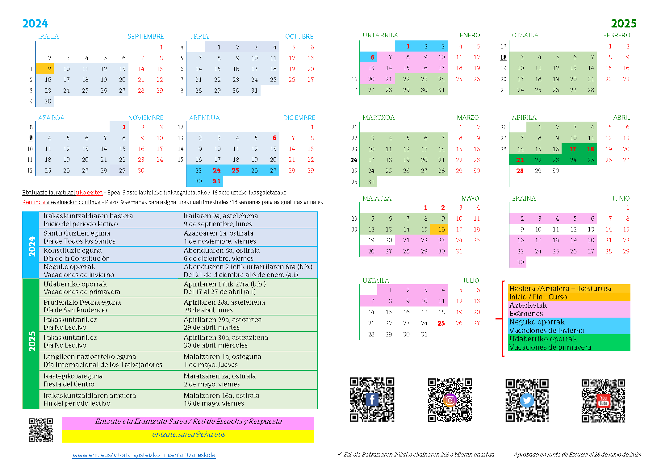 Calendario academico 2024/25