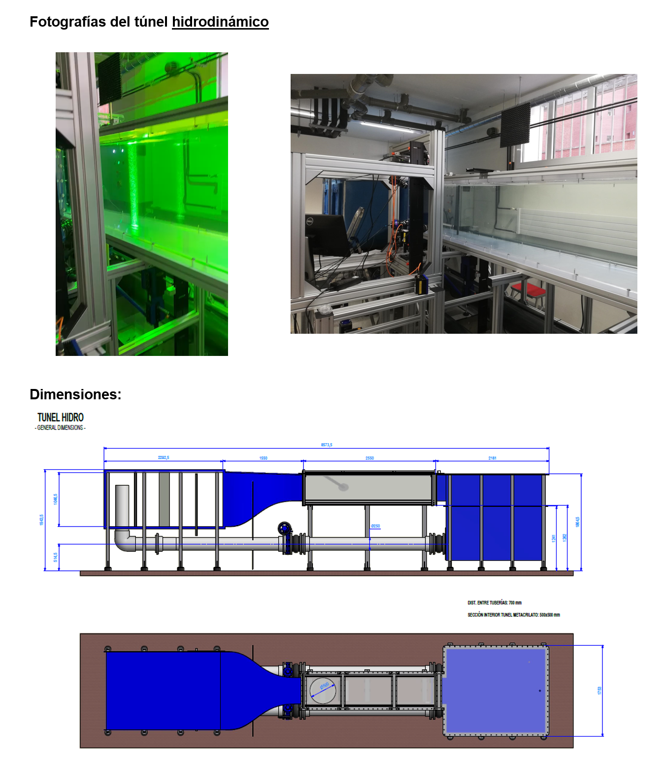 Fotografías del túnel hidrodinámico